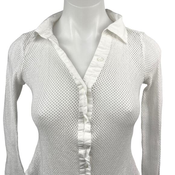 Free People Siggi White Button Open Knit Long Sleeve Sheer Shirt Blouse Top XS - Picture 3 of 5